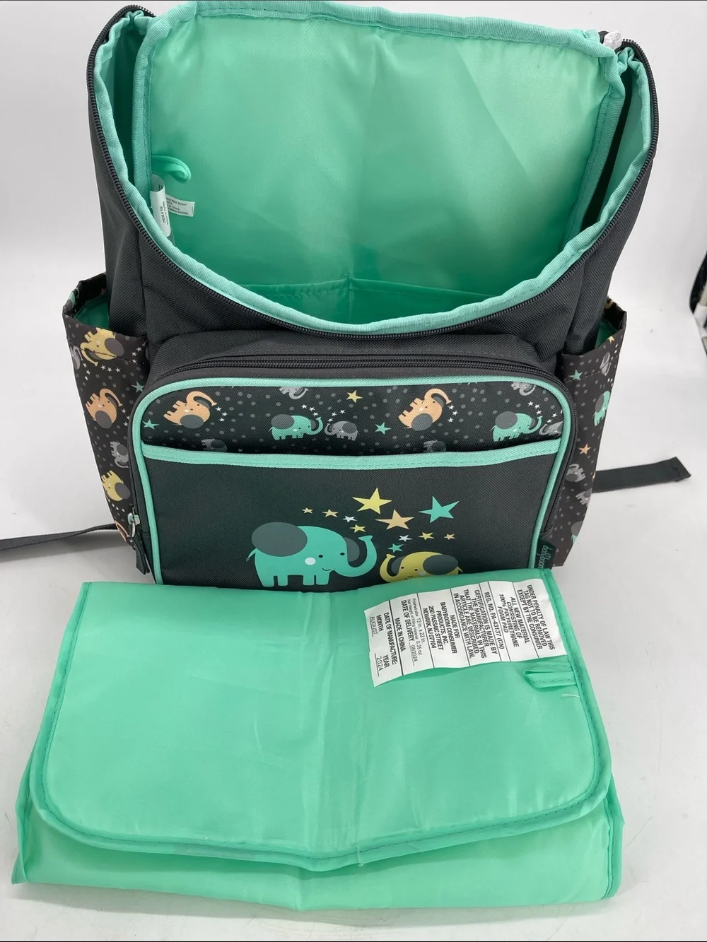 Babyboom Elephant Print Top Zip Backpack Diaper Bag
